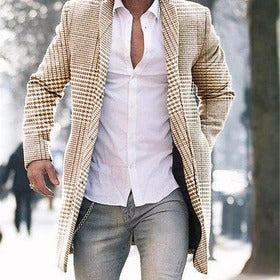 Warm Men's Midlength Coat - Standup Collar, Plaid Polyester 3D Changing Face Moving Picture Frame - Tophatter Daily Deals