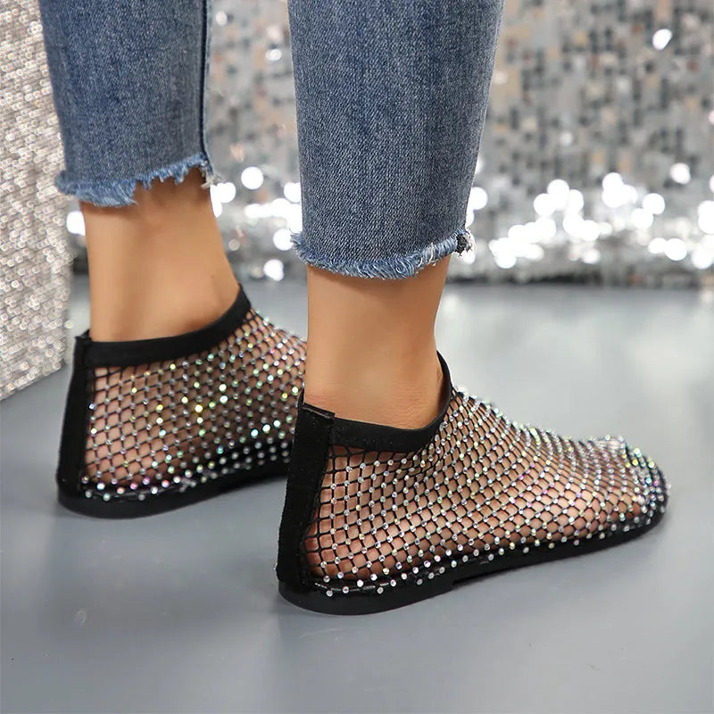 New Hollow Flat Sandals With Rhinestone Design Summer Fashion Round Toe Shoes For Women Humidifier - Tophatter Daily Deals