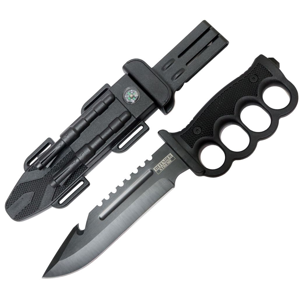 Defender-Xtreme 13" Hunting Knife Stainless Steel Gut Hook Blade Fire Starter - Tophatter Daily Deals