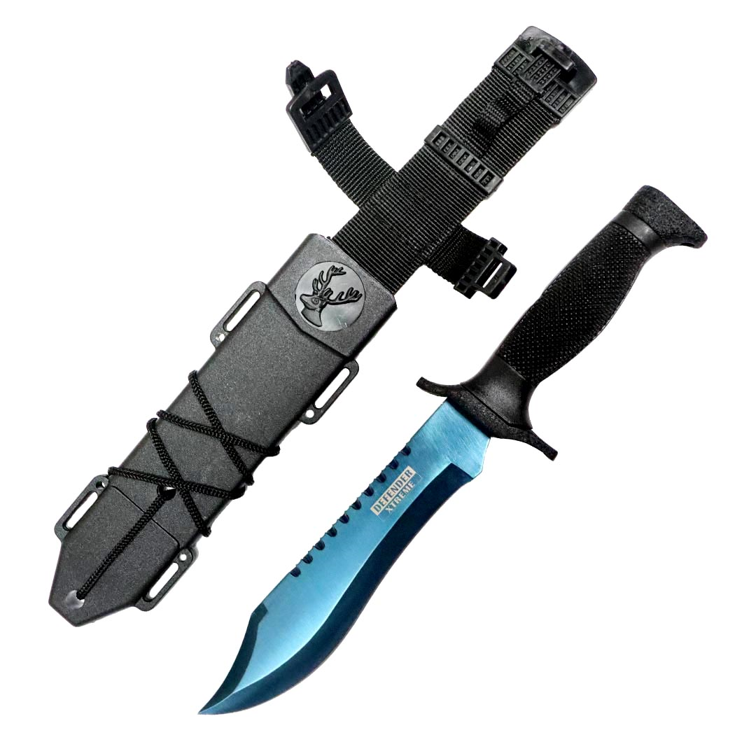 Defender-Xtreme 12" Blue Blade Stainless 3CR13 Steel Hunting Knife with Sheath - Tophatter Daily Deals