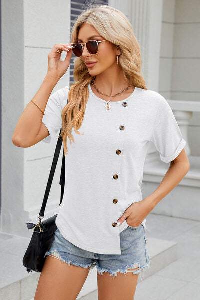 Round Neck Short Sleeve T-Shirt White Women's T-Shirts - Tophatter Daily Deals