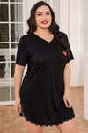 Plus Size Lace Trim V-Neck Short Sleeve Night Dress Black Sleep Dresses - Tophatter Daily Deals