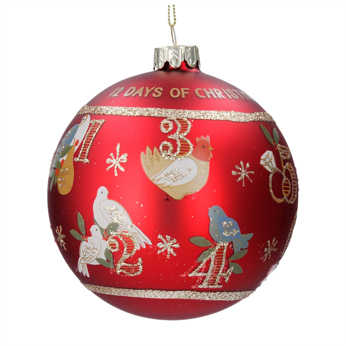 12 Days of Christmas Bauble | Red & Gold Christmas Tree Hanging Ornament - 10cm Baubles - Tophatter Daily Deals