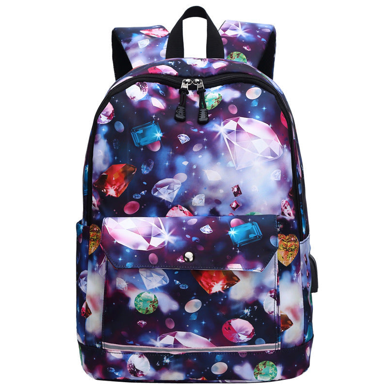 Backpack Female Backpack Computer Rechargeable Schoolbag Blue 16 inches 0 - Tophatter Daily Deals