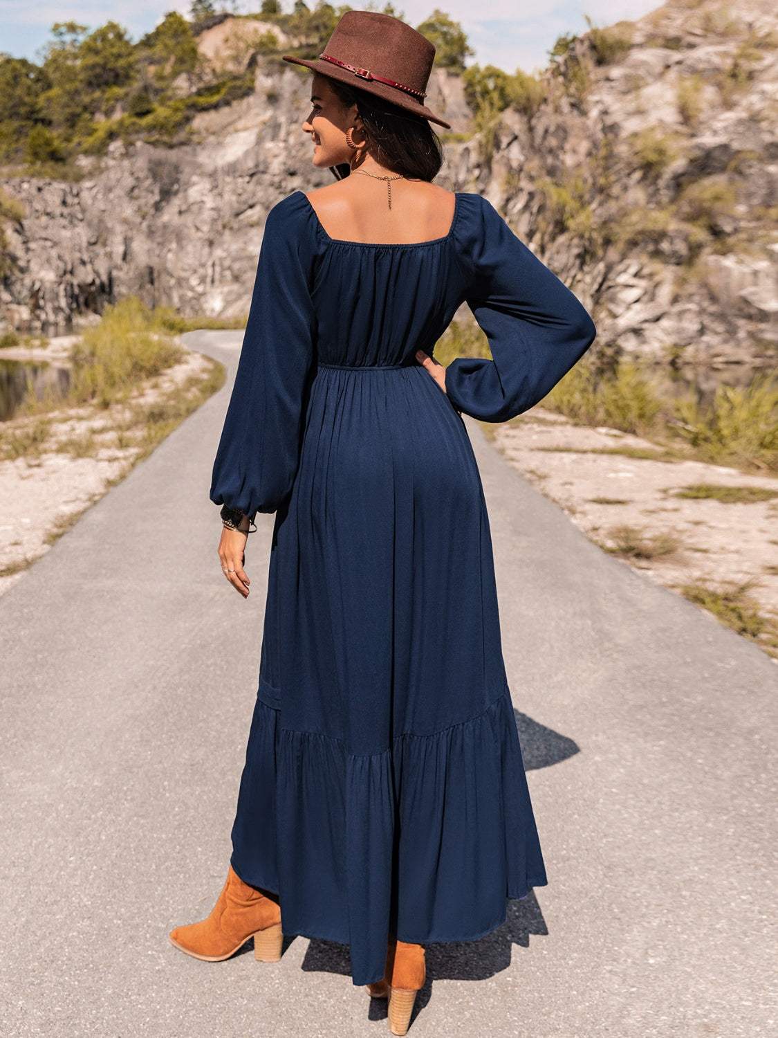 Long Sleeve Lace Trim Maxi Dress Casual Dresses - Tophatter Daily Deals