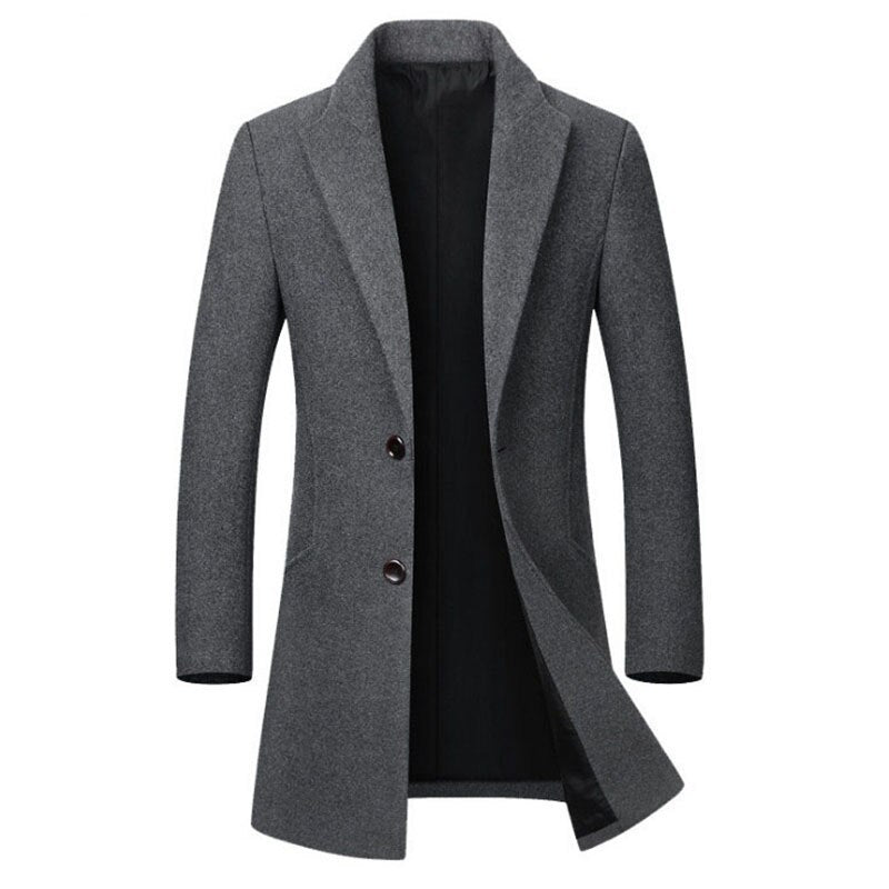 Warm Tailored Mens Wool Coat - Single Breasted Thigh, Winter 3D Changing Face Moving Picture Frame - Tophatter Daily Deals