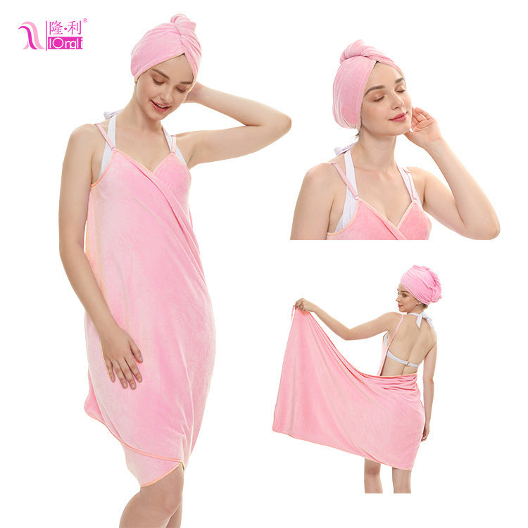 Bath Towel Sling Bath Skirt Coral Fleece Suit Bath Skirt Set Light Pink 70X160cm 0 - Tophatter Daily Deals