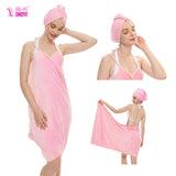 Bath Towel Sling Bath Skirt Coral Fleece Suit Bath Skirt Set Light Pink 70X160cm 0 - Tophatter Daily Deals