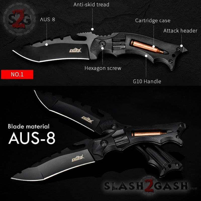 CIMA Bullet Tactical Knife! Outdoor Survival Hunting Knife, G10 Handle, AUS-8 Knife-Fixed - Tophatter Daily Deals