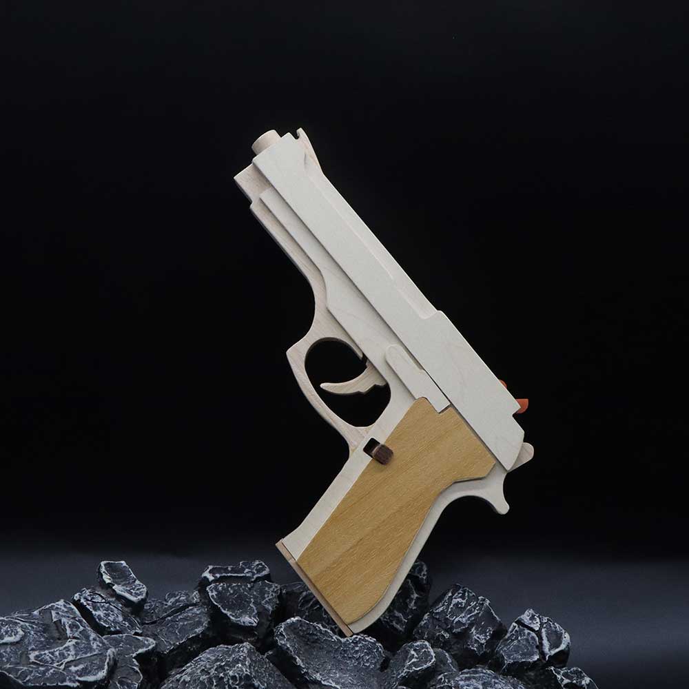 Solid Wooden Rubber Band M92F Pistol With Functional Clip - Tophatter Daily Deals