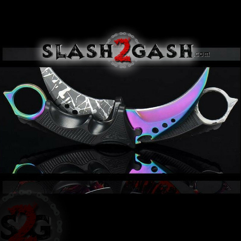 CSGO ELITE Rainbow Fade Karambit FULL TANG Tactical Claw Neck Knife Knife-Fixed - Tophatter Daily Deals