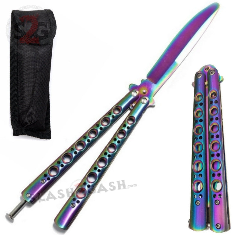 Butterfly Knife TRAINER Dull Balisong w/ Spring Latch - Rainbow Knife-Balisong - Tophatter Daily Deals