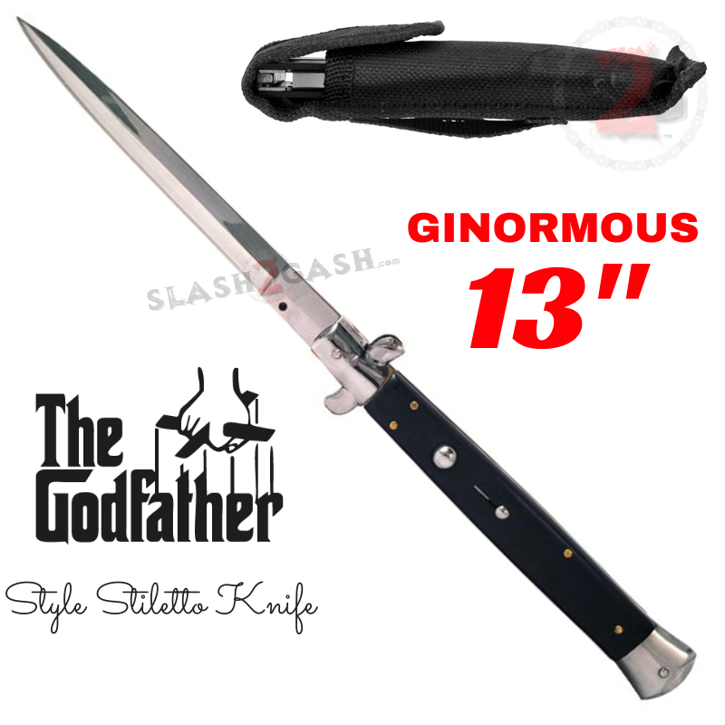 13" Ginormous Godfather Stiletto Automatic Knife - Black Wood Knife-Auto - Tophatter Daily Deals