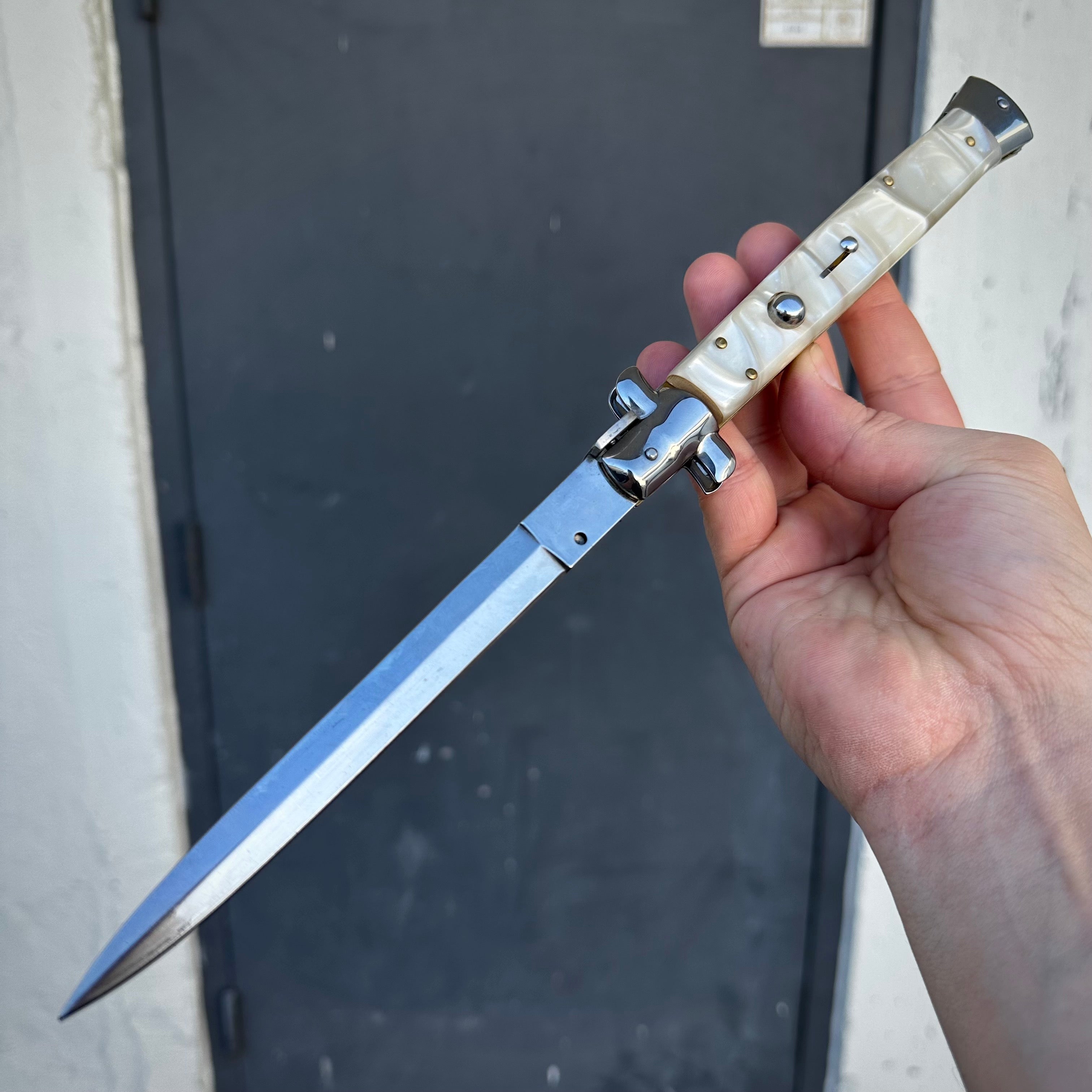 13" Big Boy Auto Italian Style Stiletto (MASSIVE KNIFE) White Marble - Tophatter Daily Deals