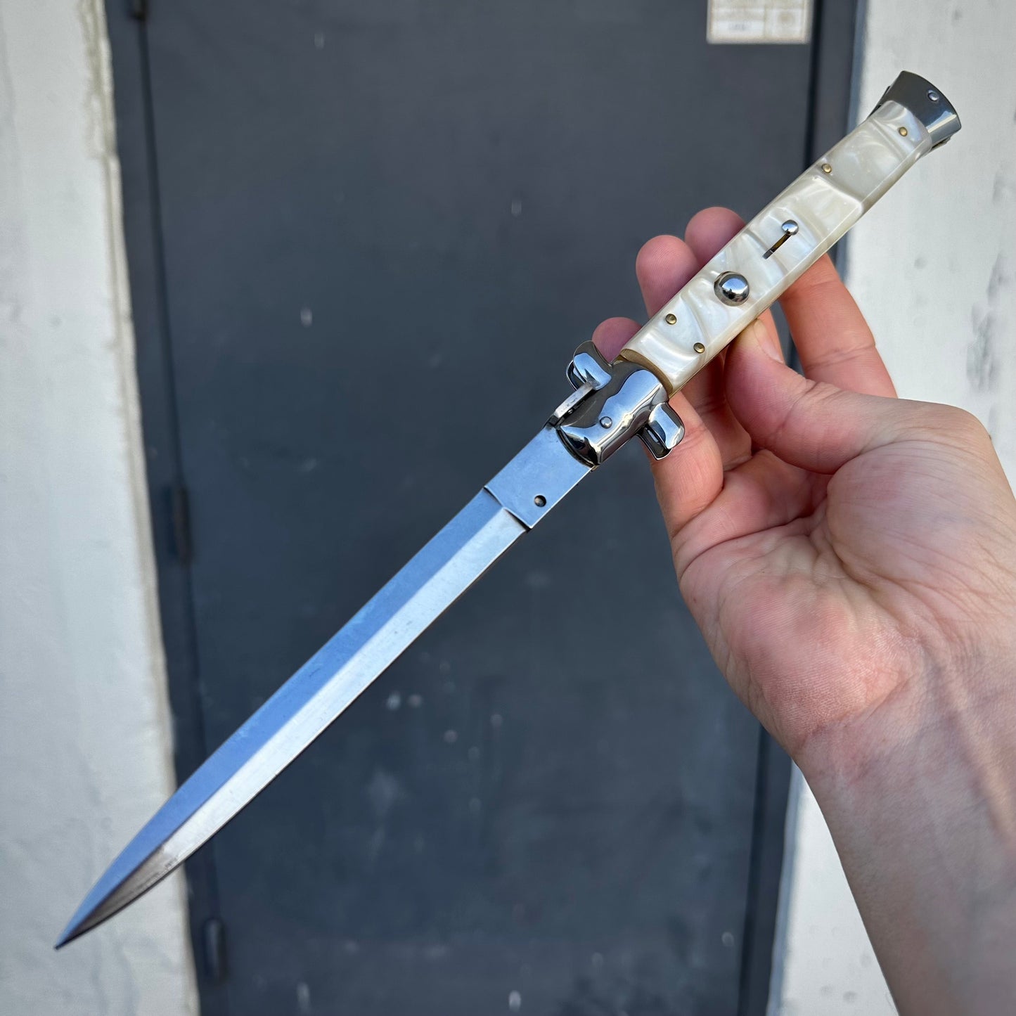 13" Big Boy Auto Italian Style Stiletto (MASSIVE KNIFE) White Marble - Tophatter Daily Deals