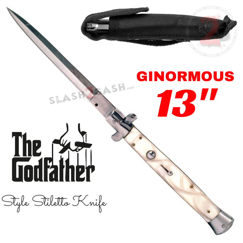 13" Ginormous Godfather Stiletto Automatic Knife - Asst. colors White Marble Knife-Auto - Tophatter Daily Deals