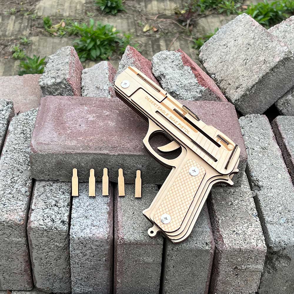 Assembled Wooden Rubber Band Gun Pistol Model Kit With Wooden bullets - Tophatter Daily Deals