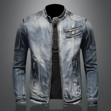 Fitted Men's Denim Jacket - Slim Fit, Distressed Denim Light Blue - Tophatter Daily Deals