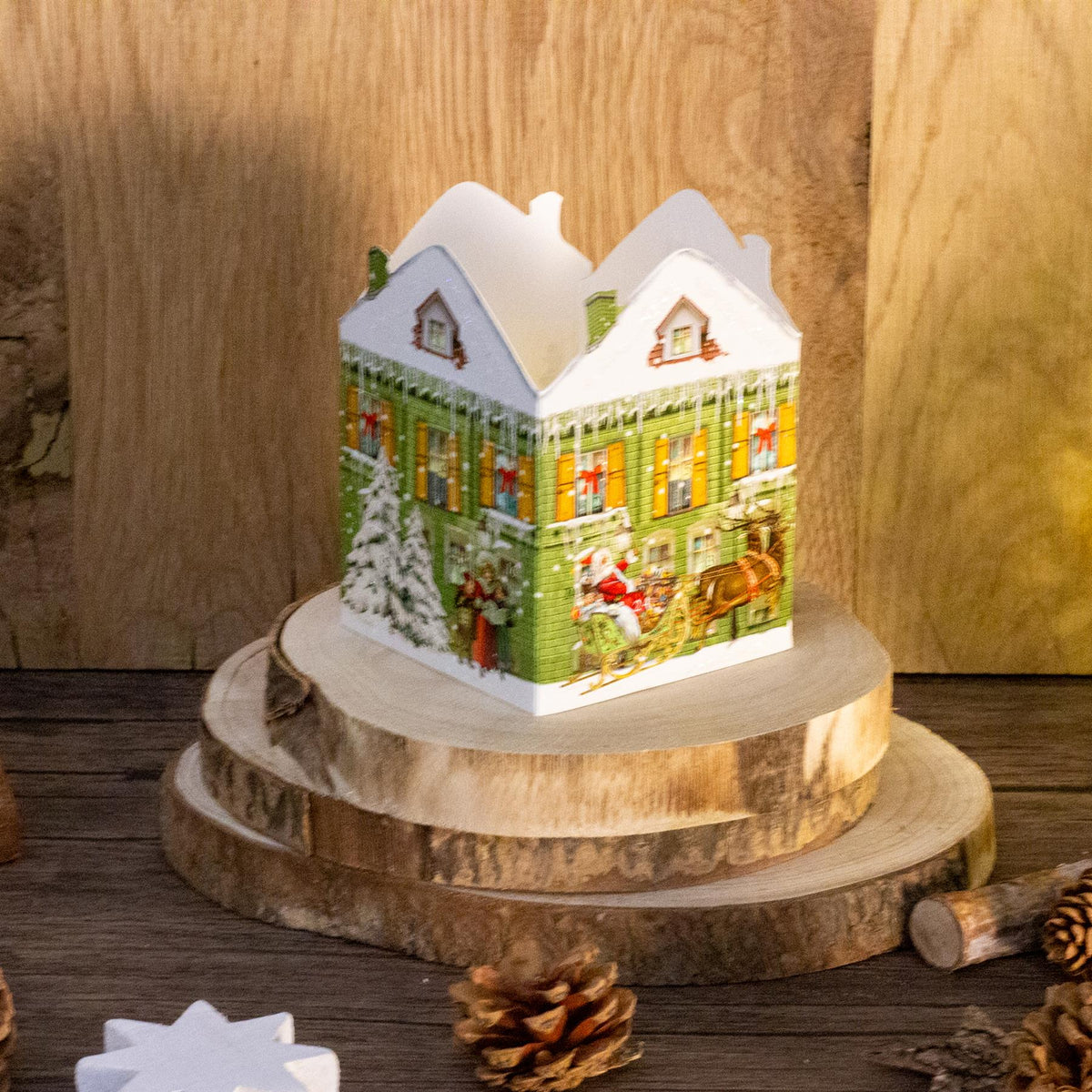 Deluxe Mini Advent Calendar Christmas Card - Nostalgic House Tealight Lantern - Green House Advent Calendar - Tophatter Daily Deals