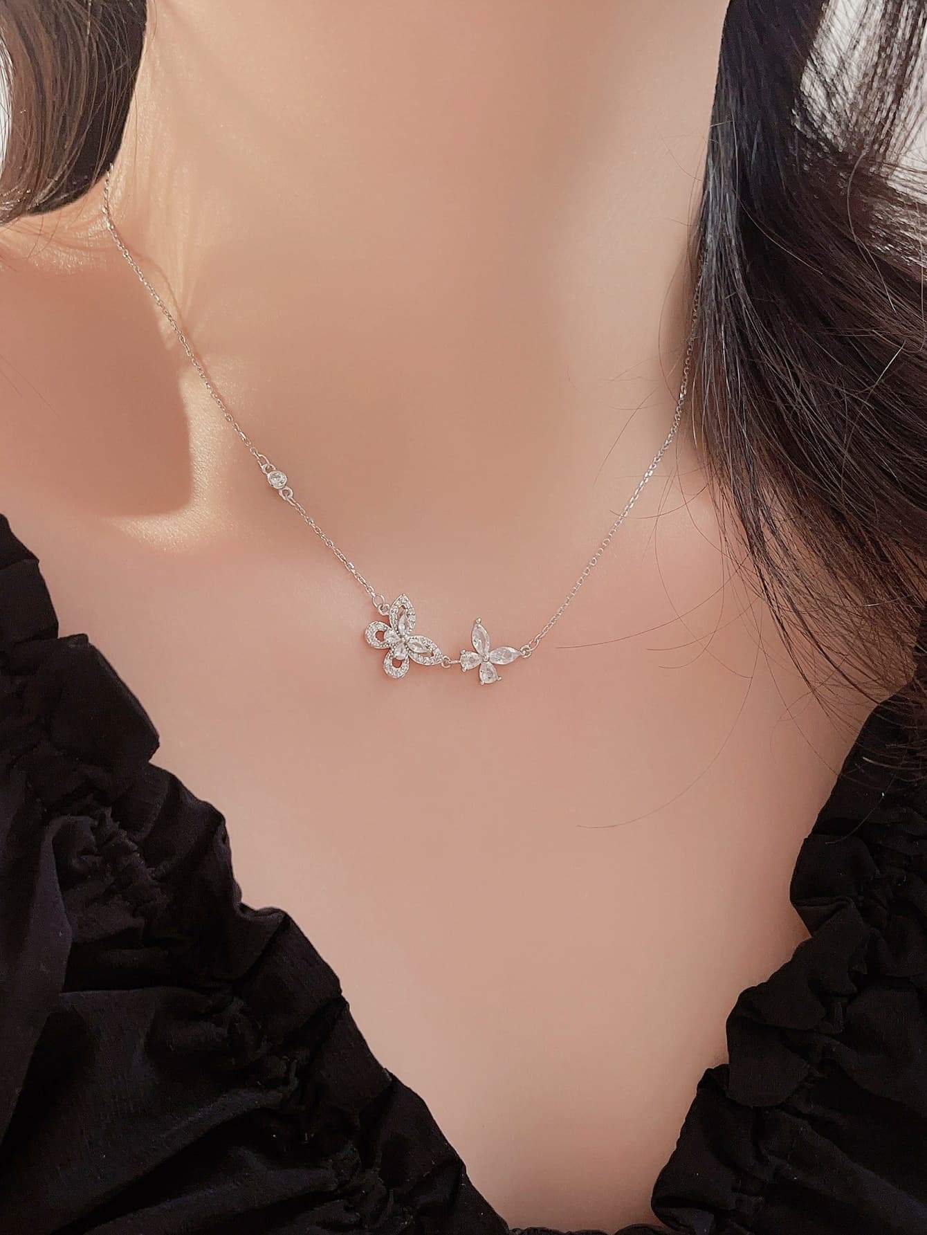 Zircon 925 Sterling Silver Butterfly Necklace Silver One Size Necklaces - Tophatter Daily Deals