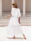 Tassel Trim Smocked V-Neck Short Sleeve Dress Casual Dresses - Tophatter Daily Deals