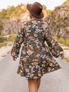 Plus Size Floral Tie Neck Balloon Sleeve Mini Dress Casual Dresses - Tophatter Daily Deals