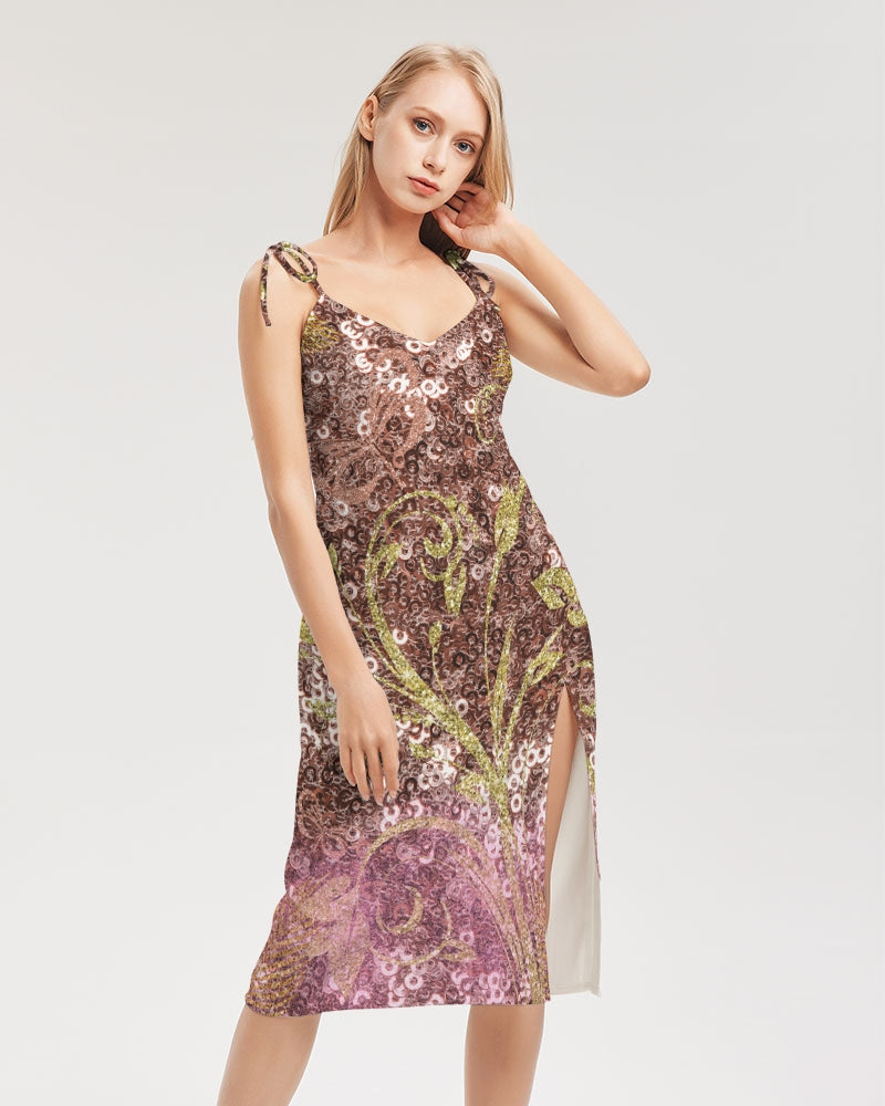 BEAUTIFUL PURPLE GITTER DESIGN CREATED BY FLIPSTYLEZ Women's All-Over Print Tie Strap Split Dress All-Over Print Dresses & Skirts - Tophatter Daily Deals
