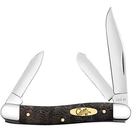 Case Medium Stockman - Smooth Black Curly Oak Wood - Brass Shield - 14001 Traditional Knives - Tophatter Daily Deals