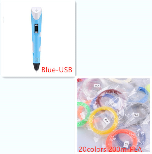 3D print pen 3D pen two generation graffiti 3D stereoscopic paintbrush children puzzle painting toys Blue set USB 0 - Tophatter Daily Deals