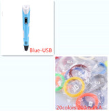 3D print pen 3D pen two generation graffiti 3D stereoscopic paintbrush children puzzle painting toys Blue set USB 0 - Tophatter Daily Deals