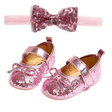 Baby shoes soft sole non-slip toddler shoes 2-piece headband Pink 0 - Tophatter Daily Deals