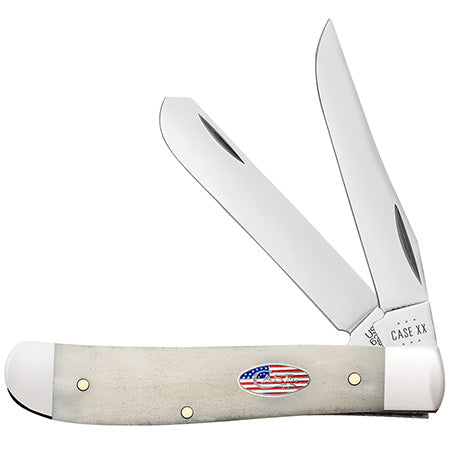 Case Mini Trapper - Smooth Natural Bone - Stars & Stripes Shield - 14091 Traditional Knives - Tophatter Daily Deals