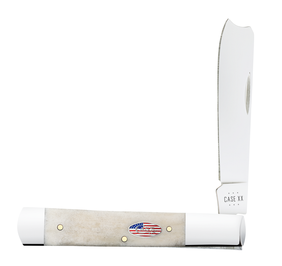 Case Razor Folding Knife - Smooth Natural Bone - Stars & Stripes Shield - 14096 Traditional Knives - Tophatter Daily Deals