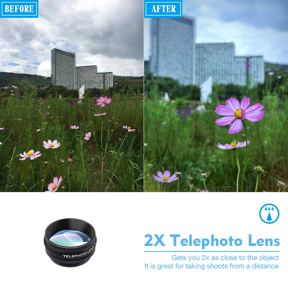 APEXEL Phone lens kit universal 10 in 1 Fisheye Wide Angle macro Lens CPL Filter Kaleidoscope+2X telescope Lens for smartphone 0 - Tophatter Daily Deals