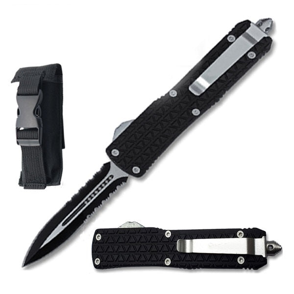 8.5" Black Delta Force OTF Dual Action Serrated Blade Knife Collectible Weapons - Tophatter Daily Deals