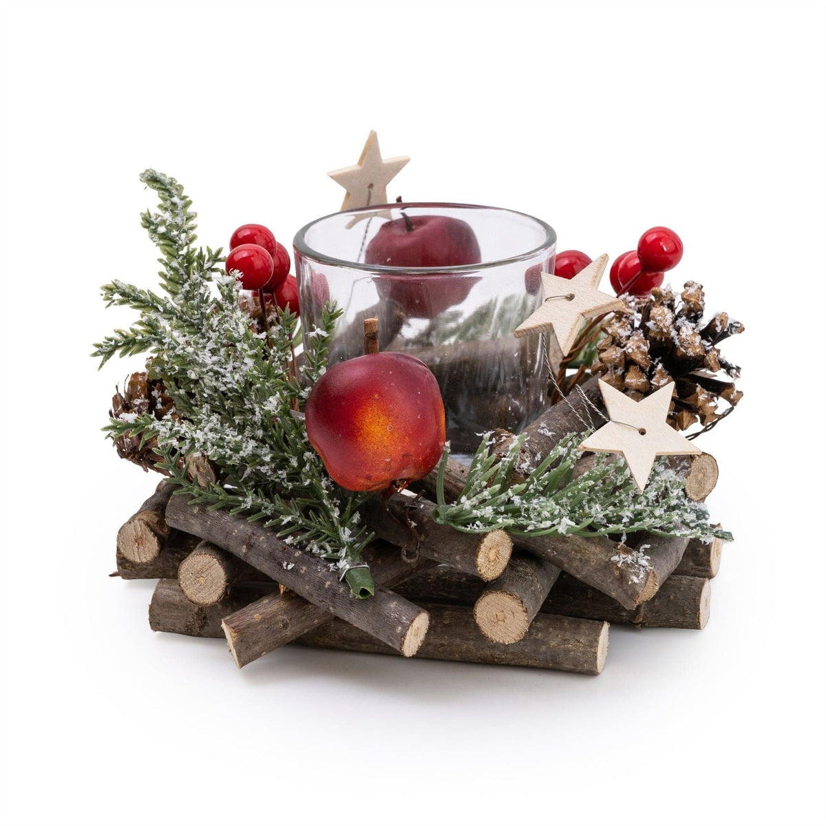 Traditional Pinecone & Berries Wooden Christmas Wreath Tealight Candle Holder Candle Holder - Tophatter Daily Deals