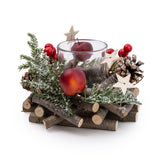 Traditional Pinecone & Berries Wooden Christmas Wreath Tealight Candle Holder Candle Holder - Tophatter Daily Deals