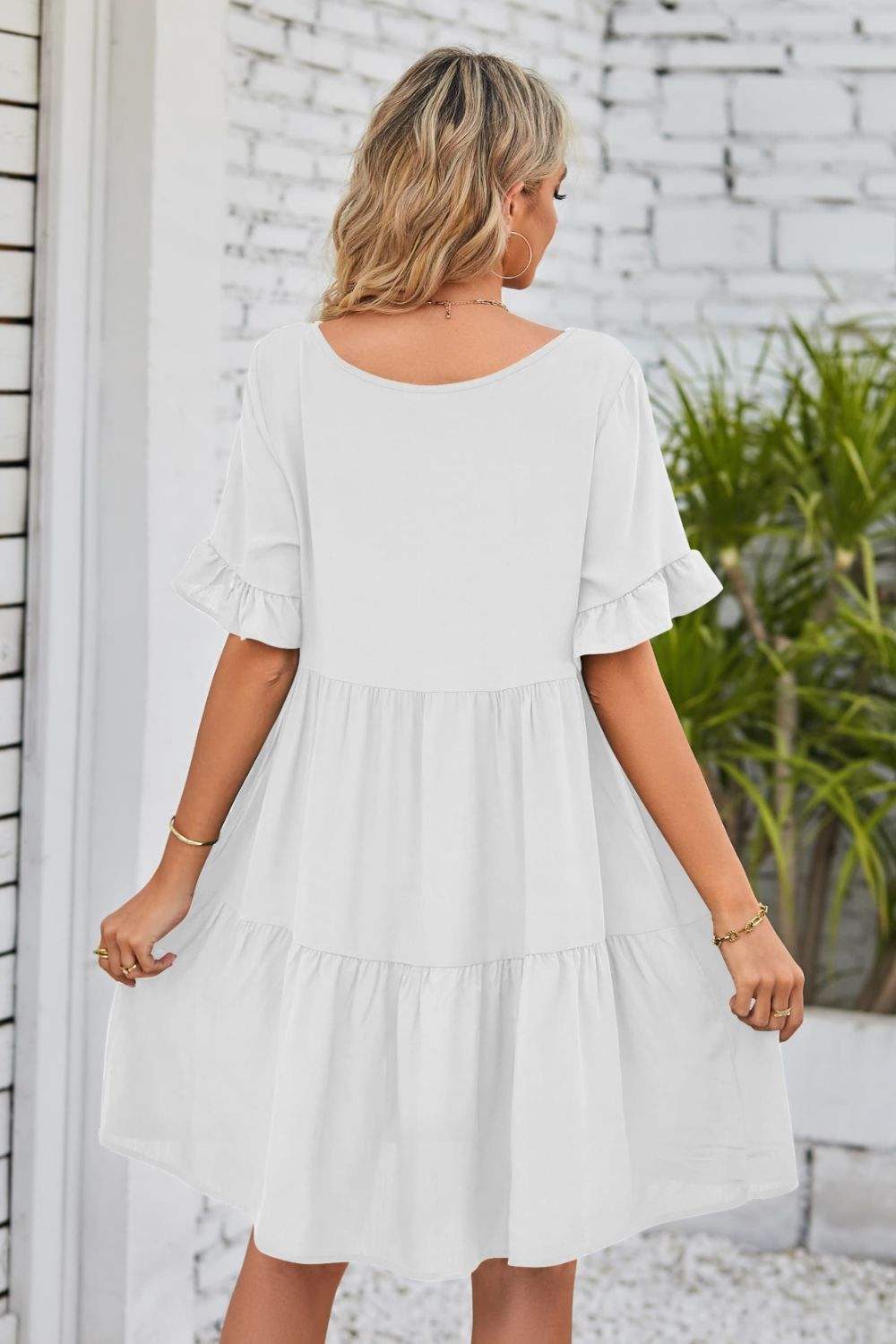 V-Neck Flounce Sleeve Tiered Dress Casual Dresses - Tophatter Daily Deals