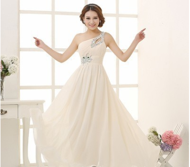 2021 speed selling wedding bridesmaid dress, banquet evening dress, single shoulder dinner party host, evening dress, banquet dress girl Champagne 0 - Tophatter Daily Deals