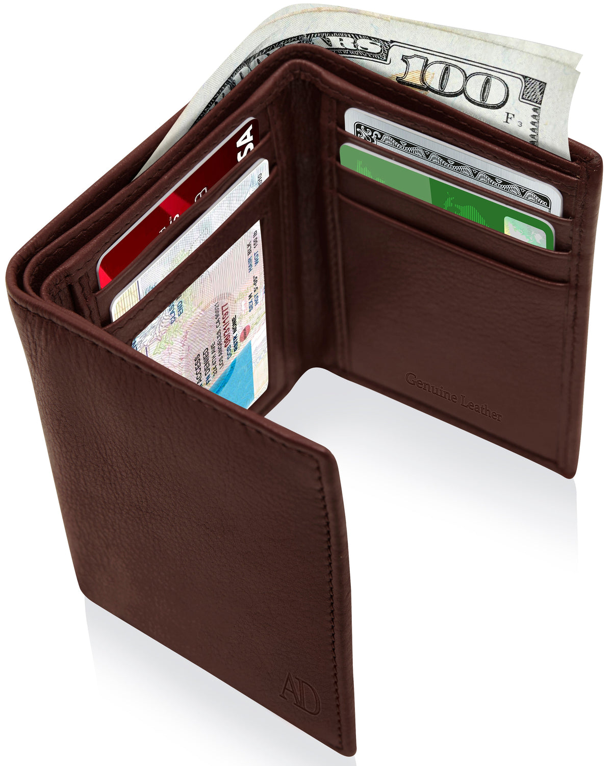 Genuine Leather Trifold Wallet – ID Window, RFID Blocking Brown Handbags & Wallets - Tophatter Daily Deals