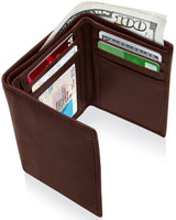 Genuine Leather Trifold Wallet – ID Window, RFID Blocking Brown Handbags & Wallets - Tophatter Daily Deals