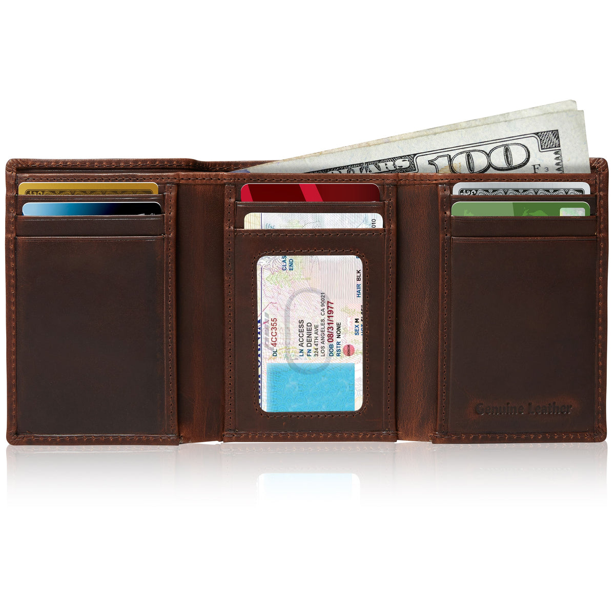 Genuine Leather Trifold Wallet – ID Window, RFID Blocking Handbags & Wallets - Tophatter Daily Deals