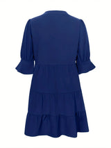 Tiered Notched Half Sleeve Dress Casual Dresses - Tophatter Daily Deals