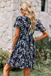 Floral Notched Flutter Sleeve Mini Dress Casual Dresses - Tophatter Daily Deals