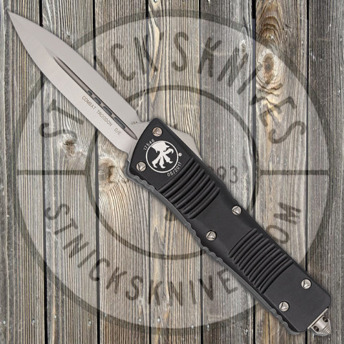 Microtech - Combat Troodon - Satin Standard - Double Edge - Black Chassis - 142-4 Automatic Knives - Tophatter Daily Deals