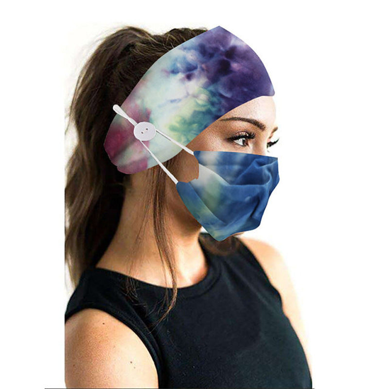 Button headband mask headscarf hair accessory 2-piece set Set Blue green 0 - Tophatter Daily Deals
