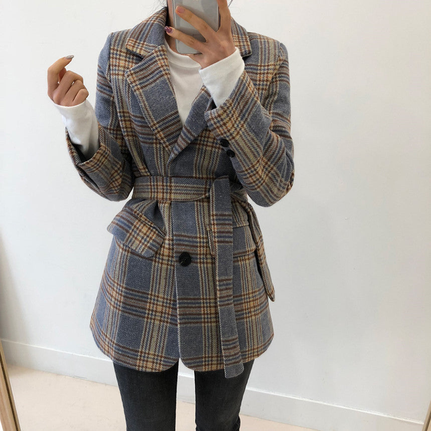 Warm Structured Women's Short Coat - Belted Plaid Wool 3D Changing Face Moving Picture Frame - Tophatter Daily Deals