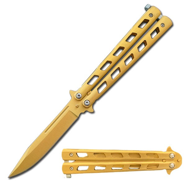 5" Closed Length Unchained Balisong Butterfly Knife - Gold - TOPHATTER'S ARMORY DEALS Collectible Weapons - Tophatter Daily Deals