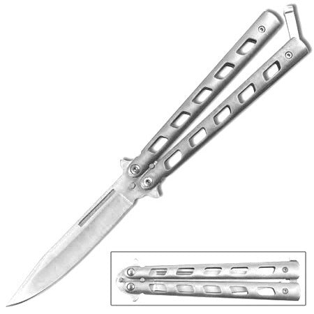 5" Closed Length Unchained Balisong Butterfly Knife - Silver - TOPHATTER'S ARMORY DEALS Collectible Weapons - Tophatter Daily Deals