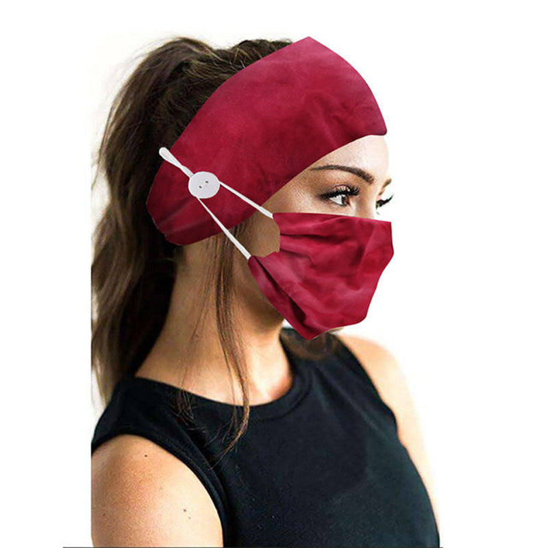 Button headband mask headscarf hair accessory 2-piece set Set Rose red 0 - Tophatter Daily Deals